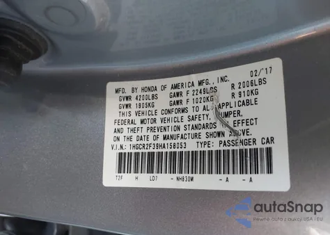 2017 Honda Accord Lx from USA, damaged, VIN 1HGCR2F39HA158053